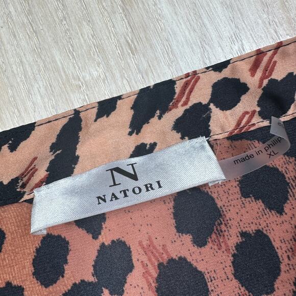 Natori Cheetah Animal Print Mandarin Sleepshirt Loungewear Caftan Dress XL - Picture 7 of 16